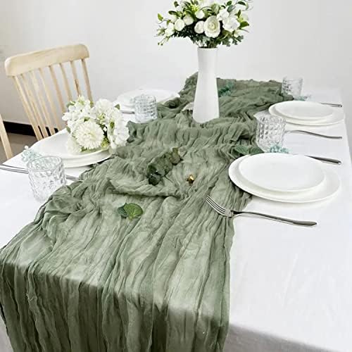 Descreee-4pcs 35''x120 '' Cheesecloth stol trkač - kadulja za gazu - Sage Green Cheesecloth trkač