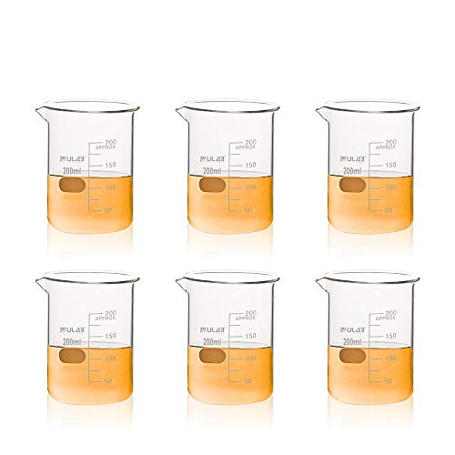 Ulab Scientific Glass Beaker Set, Vol. 200ml, 3.3 Borosilicate Griffin Low Form sa štampanom gradacijom, pakovanje od 6, UBG1022
