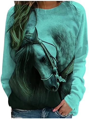 Vrhovi za životinje za žene dugih rukava Crewneck Duks povremena haljina srušila za bluzu 3D konjane