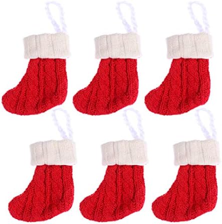 NUOBESTY 6pcs Božić čarape držači srebrnog posuđa torbe pleteni Mini pribor za jelo džepovi praznični poklon bombone torbe božićno drvo kamin viseći dekor Party Tabela Ornament