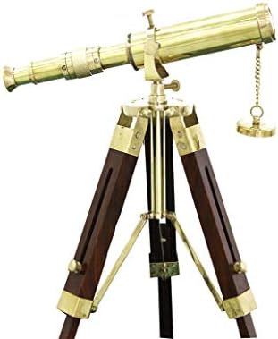Vintage mesingani teleskop sa nautičkim stalkom drveni tronožni vintage opseg