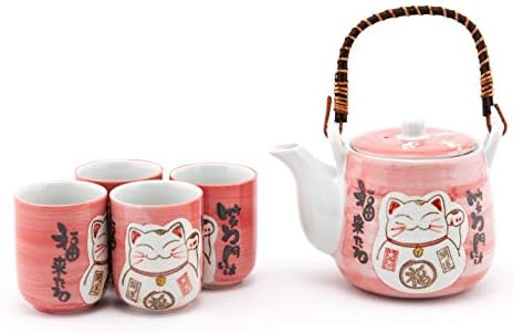 Fuji Merchandise Japanese Design Maneki Neko Lucky Cat keramički čaj za čaj i 4 šolje Tea set azijski kućni dekor