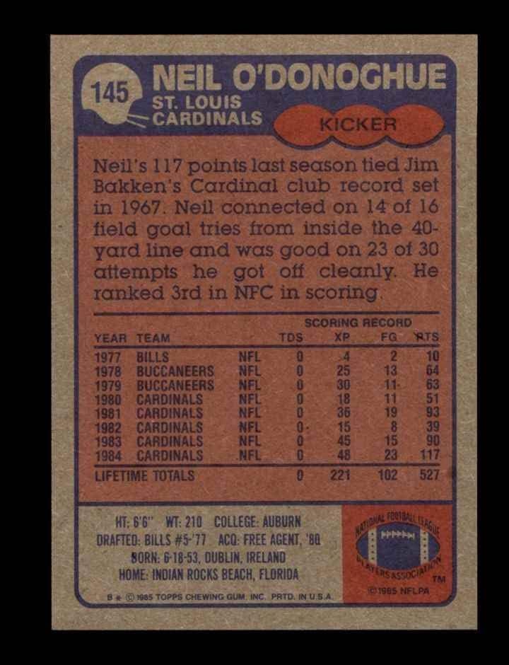 1985 FAPPS # 145 Neil O'Donoghue St. Louis Cardinals-FB Nm / MT Cardinals-Fb Auburn