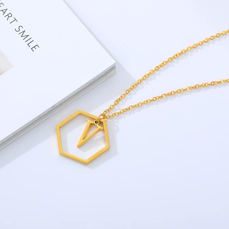T3store Kreativni geometrijski pismo ogrlica za žene kapital početni A-Z privjesci Tiny Hexagon