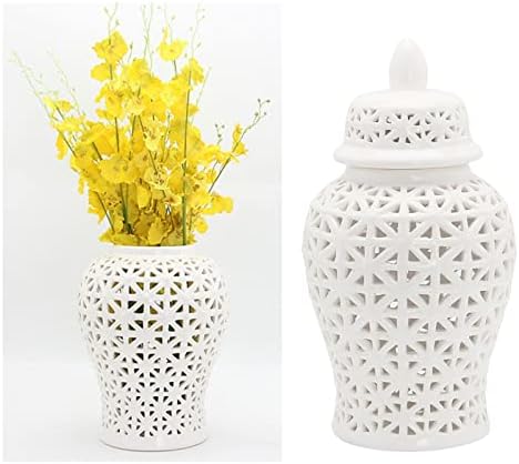 Heimp Retro keramički đumbir JAR izdubljenih zanata sa poklopcem tradicionalnim ukrasnim porculanskim jarom za aranžman cvijeća za stol Početna Dekoracija zabave, bijela m jar