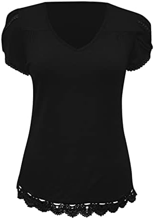 Mock vrat vrhovi za žene Žene plisirane latice poklopac rukav čipkasti Trim V vrat Top Plus Veličina Tee Shirt