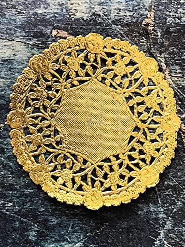 Baker Celebrations zlatna folija 4 inča okrugli papirni čipkasti sto - odličan za posluživanje malih poslastica ili valjanje oko srebrnog posuđa