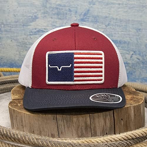Kimes ranč Muška američka zastava zakrpa mrežasta Kamionska kapa bordo jedne veličine