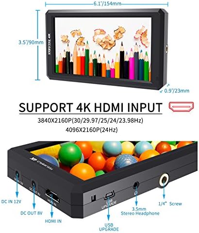 FEELWORLD F6+baterija+ integrisani punjač za baterije + Micro&Mini HDMI kablovi 5.7 inčni FHD IPS na kameri 4K HDMI Monitor sa okretnom rukom i 8v DC izlaznom snagom