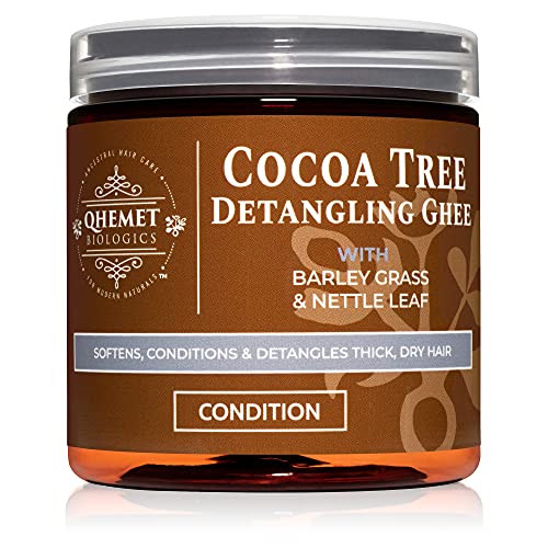 Qhemet Biologics Cocoa Tree Detangling Ghee-omekšavanje Detanglera idealno za kosu visoke poroznosti 4C - 3c - olakšava raščešljavanje & Vraća savitljivost, elastičnost & amp; mekoću za sušenje, matiranu kosu
