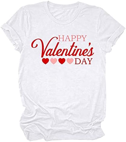 Sretna majica za Valentine za žene slatke ljetne vrhove za ispis srca Ležerne prilike za odmor Tunic