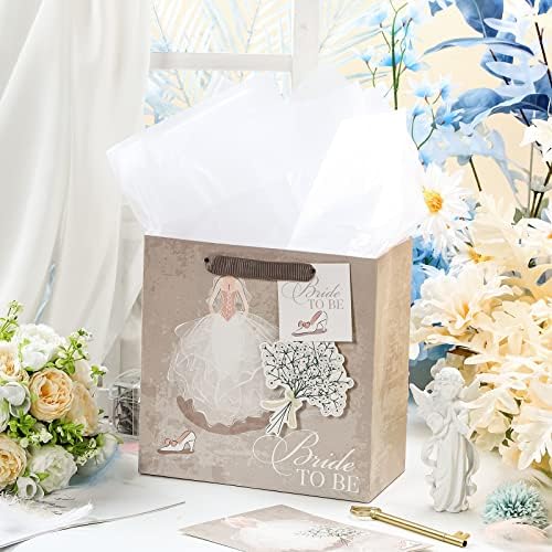 MAYPLUSS 10 & # 34; srednji poklon torba sa čestitku i papirnati papir za vjenčanje, godišnjica, svadbeni tuš-Mlada da bude,vjenčanje dizajn haljine