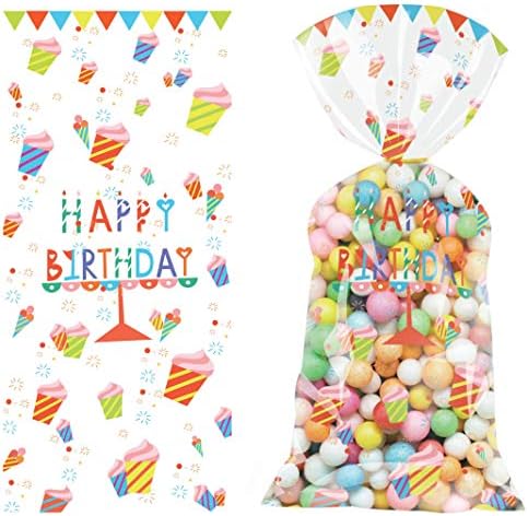 120 komada torbe za rođendansku zabavu svijetli balonski Print prozirni plastični Celofanski slatkiši Goodie poklon torbe sa 120 komada srebrne Twist kravate za ukrase za rođendansku zabavu