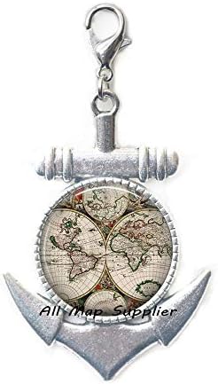 AllMapsupplier modni patent sidrice Povucite, antikni map svjetski kopča za jastog, mapa svjetske
