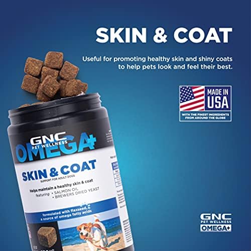 GNC Pets Omega skin & amp; Coat Dog Supplements for Adult Dogs with Omega masne kiseline & amp; laneno sjeme ,120 ct| meka žvakanja sa ukusom piletine za pse koža & amp; kaputi sa Lososovim uljem i vitaminom E
