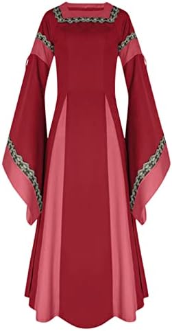 pbnbp ženske Vinrage Srednjovjekovne haljine vezice kvadratni vrat dužina poda renesansne haljine Flare rukav