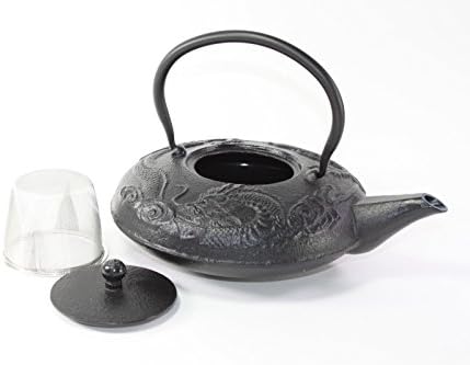 Željezno čajnik ~ Antikni 24 FL Oz Crni kineski zmajski liveni željezni čajnik Tetsubin s