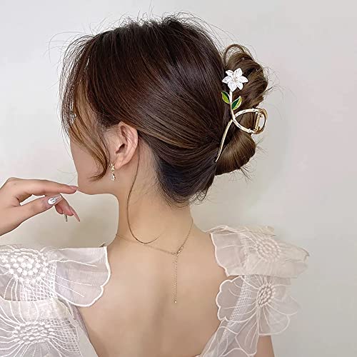 Flower Hair Claw Clips Metal Gold Hair Band White Lily Floral Valentine Hair Accessories Hairbands Exquisite Large Hair Barrette Ornaments Claw hairpin Clamp hair Decorations for Women Girls 1kom