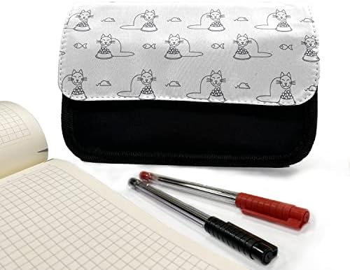 Lunarable Cat pernica, Doodle mačka i zdjela za hranu, torba za olovku od tkanine sa dvostrukim patentnim