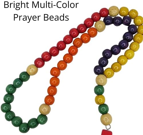 Velika višebojna drvena molitvena Perla Katolička krunica, ogrlica za djevojčice i dječake, vjerski kršćanski pokloni, 18 inča