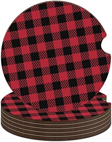 Crveni Drvosječa Buffalo Kariran Wooden Car Cup Coasters Cup Holder Non-Slip Mat Interior Decoration Gift Set