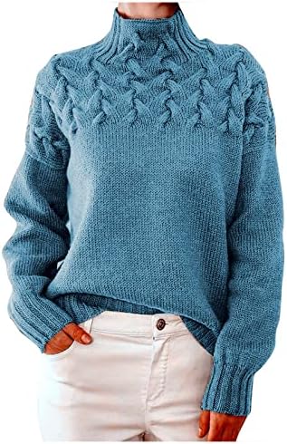 RMXEI ženski džemper Turtleneck casual dugi rukav V izrez Čvrsti labavi pleteni pulover