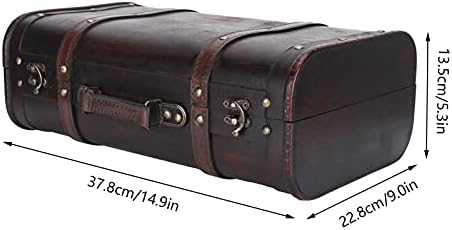 Gototop Vintage Drveni kofer sa bravom od kopča, veliki kapicity antikni sanduk za čišćenje sa kožnim oblogom, ukrasnim drvenim prtljažnicom