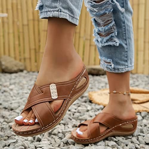 Gufesf Comfy sandale za žene, žene Ljeto zatvorene sandale za prste casual izdubljene obnašane sandale Vintage Cipele