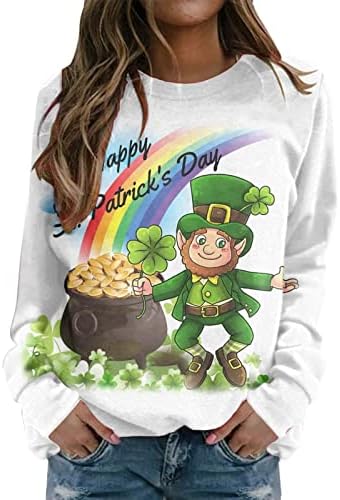 IIUS Green St.Patrick's Thirts majice za žene s dugim rukavima Crewneck Dukseri irski gnomi Ispiši