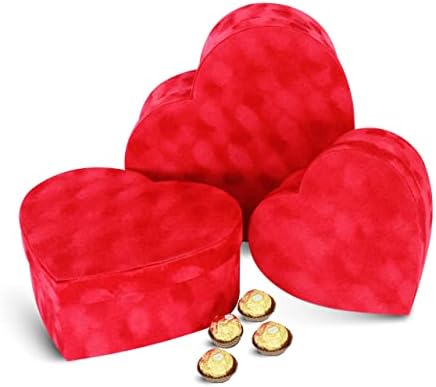 UNIKPACKAGING baršunaste cvjetne kutije vrhunskog kvaliteta u obliku srca, SET od 3, poklon kutije za luksuzne cvjetne i poklon aranžmane, sa poklopcima, Brodovi iz SAD-a