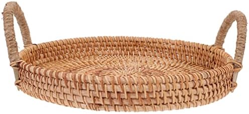Cabilock stolić za kavu Rattan okrugla kruh posluživanje korpe kruh posluživanje ladice za ladicu sa ručkom pletenom košarom nosača voća za posluživanje hrane voće, drvena ladica