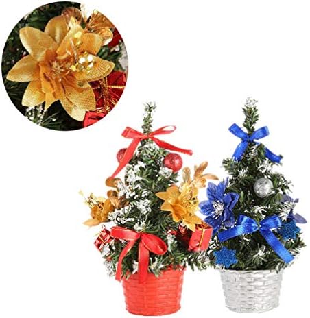 AMOSFUN 2PCS TABLETOP mini božićne drvce sa ukrasima za umjetne stablo bora s borovom konusom za Xmas Holiday Dekoracija za zabavu Crveno plava