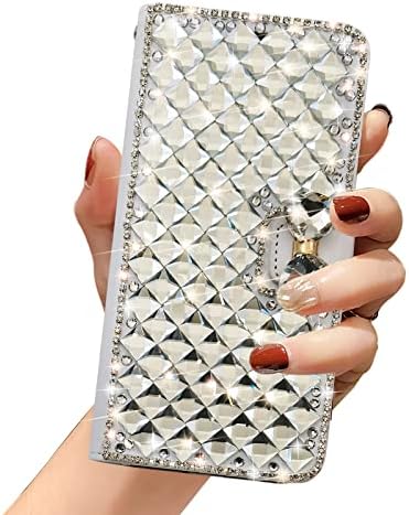 Omio za iPhone 11 novčanik slučaj Luxury Glitter Bling dijamant kartica držač žena slučaj sa postoljem Shiny Sparkle Rhinestone Crystal Bowknot Shockproof Non-Slip Fashion Flip Cover za iPhone 11 Case White