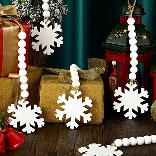 6 komada božićno drvsko obnašanje drvene perle Xmas drvene perle Garlands Rustic Farmhouse Beads Garlands Boho ukrasi sa privjesci za snježne pahuljice za božićnu zabavu