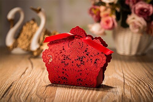 Krismile 50pcs ukrasi vjenčanja crvena i šampanjca boja čipke šuplje bombonske kutije za poklon
