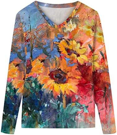 Juniors Longi rumeni bluze Slikanje suncokret Daisy cvjetni grafički bluze Tees Deep V izrez 2023 2x