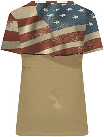 V Bluze za žene za žene jeseni ljetni kratki rukav USA zastava staze zvjezdani grafički casual vrhovi