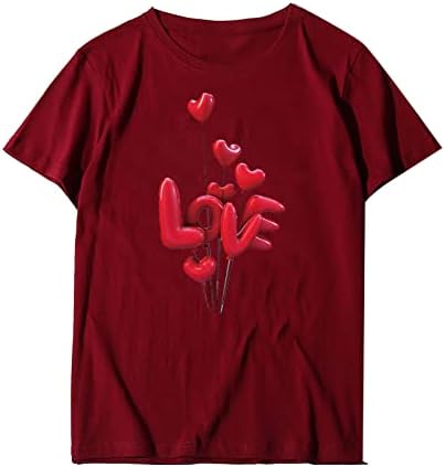 Crewneck Valentines majice za žene Kratki rukav Ljetni tunic vrhovi slatko voljeno srčano balon tiskanje