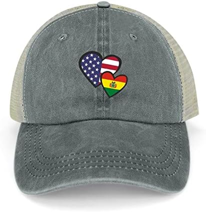 Isprepletena srca Američki Bolivijski Flagmen's denim kamiondžija šešir Podesiva kopča mrežasta leđa prozračna kapa sportovi na otvorenom