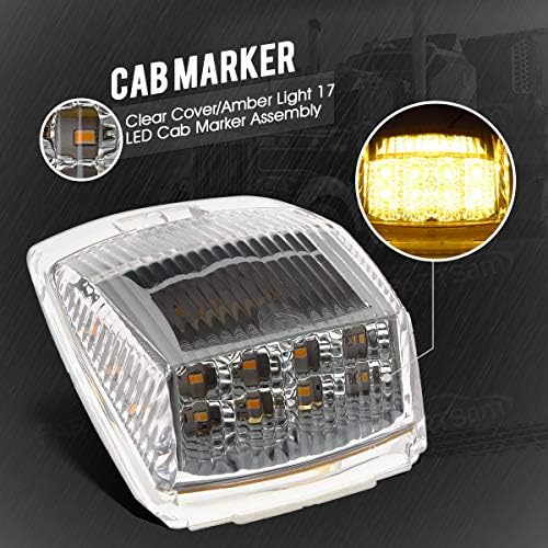 Partsam 5kom 17 LED Clear Lens 5 * 3.75 Amber kabina Marker gornji krov trčanje kamion kabina svjetlo vodootporan Top Reflektirajuća svjetla kompatibilan sa Peterbilt / Kenworth/Freightliner/Mack/