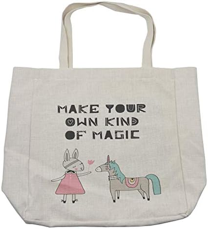 Ambesonne Cartoon torba za kupovinu, Zeka u haljini jednorog Skandinavski stil i čarobne riječi,