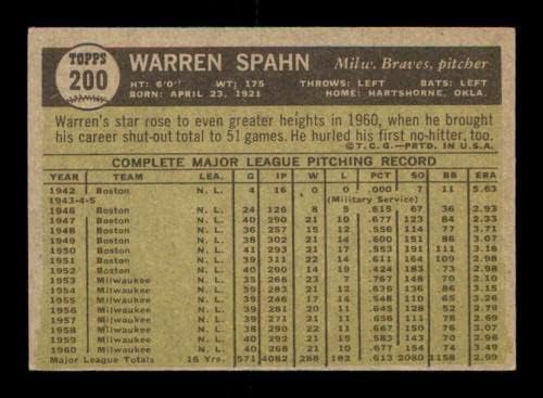 200 Warren Spahn Hof - 1961 bejzbol kartice za bejzbol exmt + - bejzbol ploče sa autogramiranim vintage