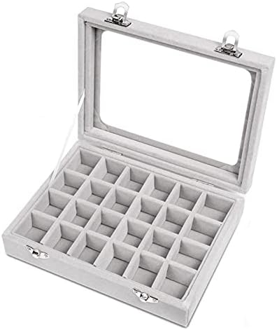 HAOKTSB kutije za nakit 24 Grid baršunasta ladica za nakit za ladice stakleni prozirni poklopac vitrina