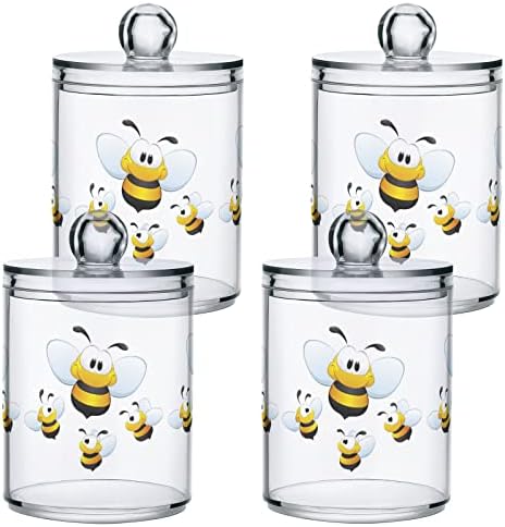 Yyzzh coute pčela crtani lik za medeni pčelinje na bijelom 4 pakovanju QTIP-ovog držača za pamučnu kuglicu
