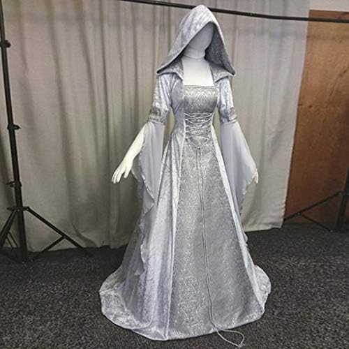 ZEFOTIM Medieval Witch Dress Vintage Hooded Witch Cloak Dress truba rukav Srednjovjekovna vjenčanica