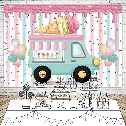 Msocio 7x5ft izdržljiva poliesterska tkanina kamion za sladoled pozadina ljetni Baloni za automobile pozadinska fotografija za prskanje sladoleda Shoppe Sweet Girl's Princess Birthday Party Decorations Banner
