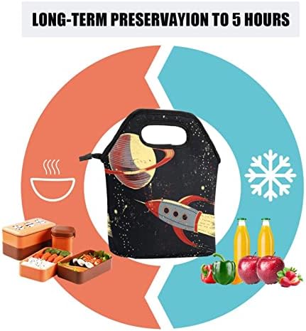 GUEROTKR torba za ručak za muškarce, izolovana kutija za ručak, kutija za ručak za odrasle, svemirski brod univerzum galaxy planet crni uzorak