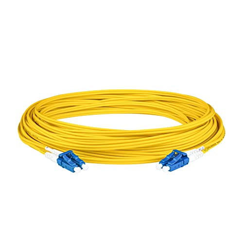 SpeedyFibertx - 1-pakovanje 0,20 metra LC do LC vlakana za patch kabel, Corning SMF-28 singlemode 9 / 125um ultra optički vlakna, dupleks, žuti riser ofnr jaknu
