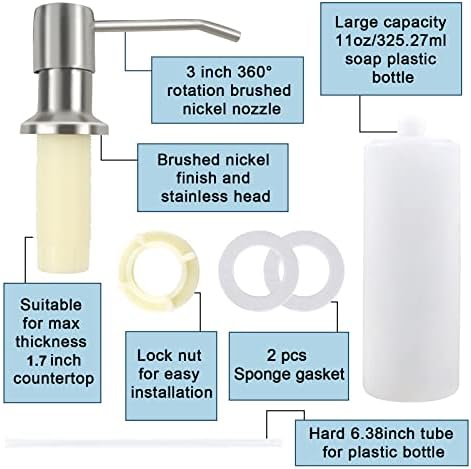 Dozator sapuna za sudoper, brušeni nikl ugrađen u dozator sapuna za sudoper, glava kuhinjske pumpe za sapun od nerđajućeg čelika sa flašom