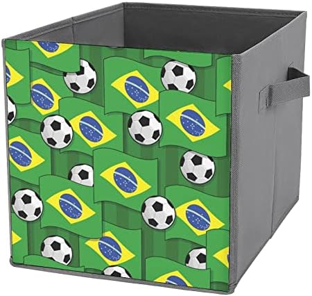 Nudquio Brazil Soccer Pattern sklopive kante za skladištenje sklopive kutije kocka tkanina jednostavan organizator sa ručkama za odjeću za kućne spavaće sobe Igračke Knjige 10 x 10 inča